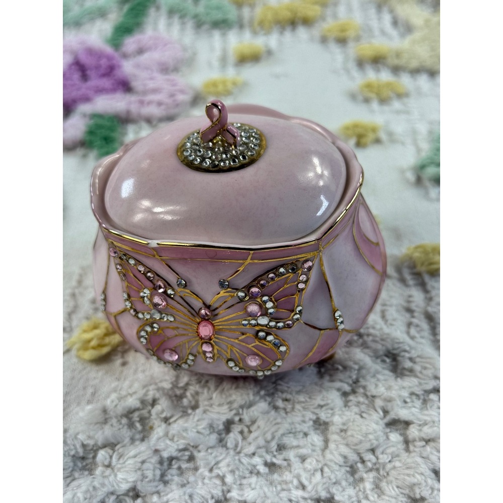 Ardleigh Elliott Wings of Hope Musical Trinket Box Pink Butterfly Porcelain